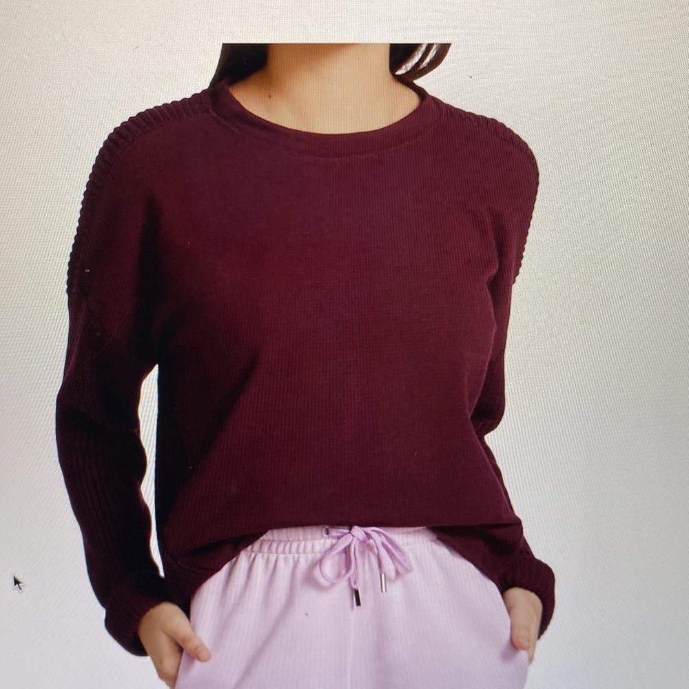 Splendid burgundy wine sweatshirt panel roll sleeve sweater Size M EUC